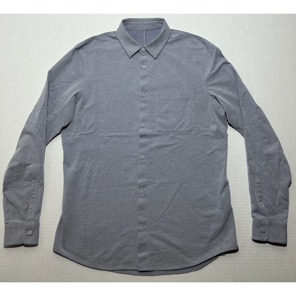 Lululemon Shirt Mens Medium Blue Commission Button Long Sleeve Performance EUC